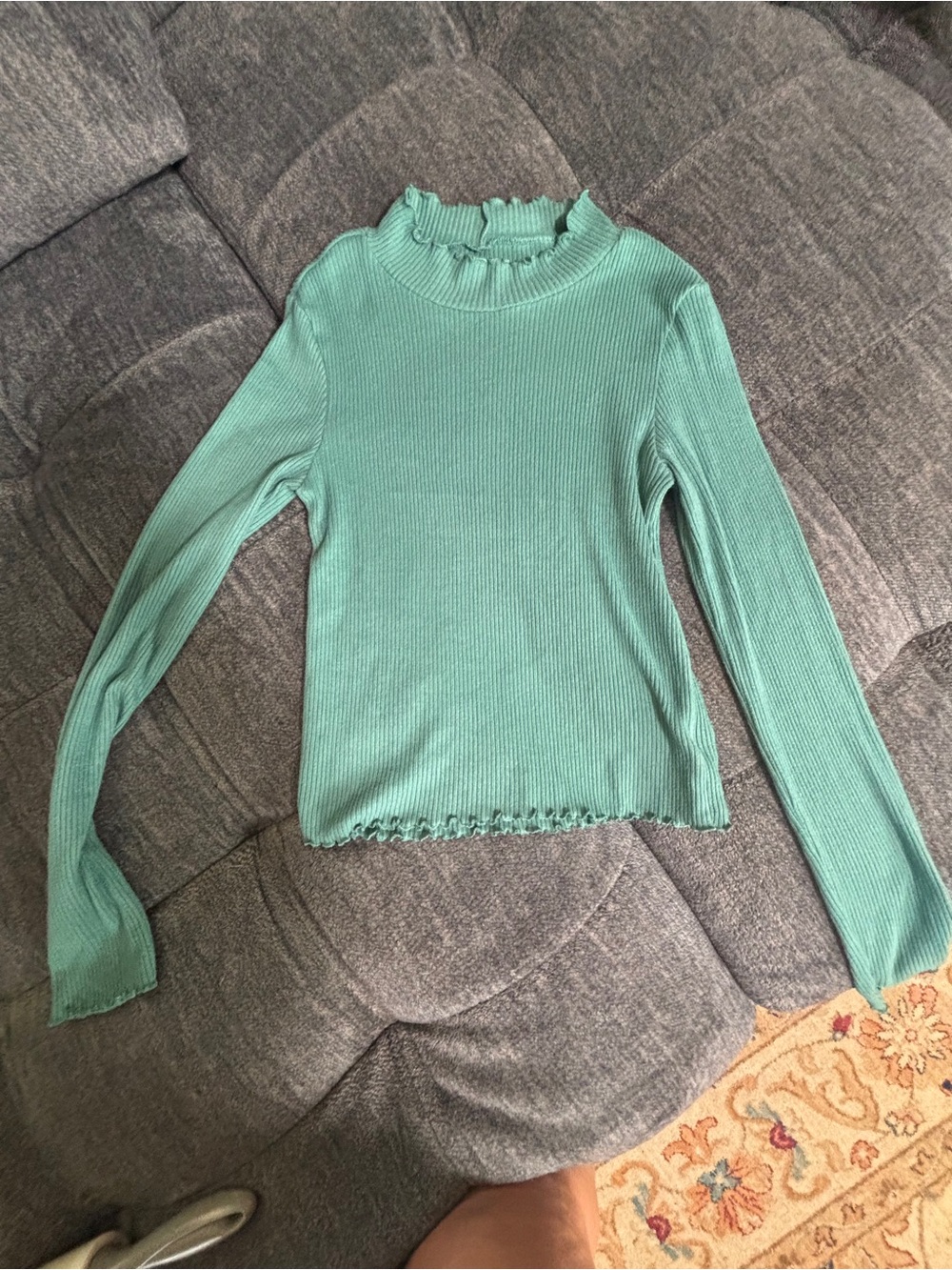 American Eagle Outfitters Ribbed Mock Neck Long Sleeve Top - Mint